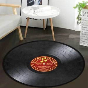 Music Record Black Round Area Rug Retro Vinyl Round Carpet Non-Slip Floor Mat... - Picture 1 of 8
