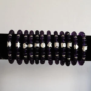 Amethyst 990 Silver Zodiac Charm Stretch Bracelet - Picture 1 of 20
