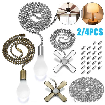 THESILICONVALLEY 2/4X Ceiling Fan Beaded Pull Chain Extension w/Connectors Home Light Bulb Decor