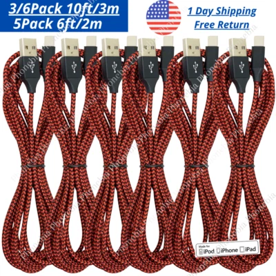 3/5/6Pack 6/10Ft USB Fast Charger Cable For iPhone 14 13 12 11 8 6 Charging Cord - Image 1 of 4
