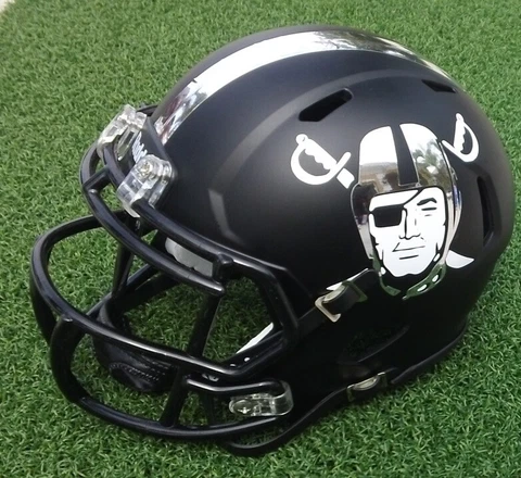 LAS VEGAS OAKLAND RAIDERS FOOTBALL MINI SPEED BLACK MATTE HELMET CHROME ACCENTS Cover