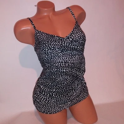 Croft & Barrow Swim Tankini Top Size 8 Black White Polka Dots Lightly Lined - Image 1 of 4