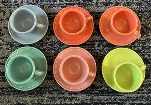 FIESTAWARE Set Of 6 Homer Laughlin Cups & Saucers USA Persimmon Fiesta Rose Etc. - Picture 1 of 4