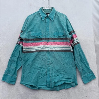 Vintage Wrangler Brushpopper Shirt Mens 16.5-35 L Blue Stripe Cowboy Rodeo Ranch - Image 1 of 4