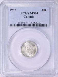 Canada 1937 Silver 10 Cents KM-34 PCGS MS-64 - Picture 1 of 2