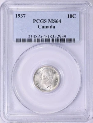 Canada 1937 Silver 10 Cents KM-34 PCGS MS-64 - Image 1 of 2
