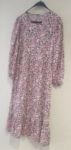 PRETTY PAPAYA PINK FLORAL PRINT TEA DRESS MIDI MAXI PLUS SIZE 20 - Picture 1 of 10