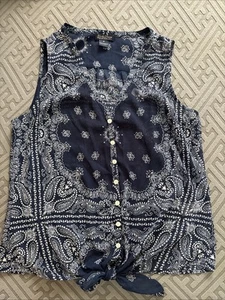LUCKY BRAND Womens Size Medium Sleeveless Button Up Tie Front Boho Paisley Shirt - Picture 1 of 9