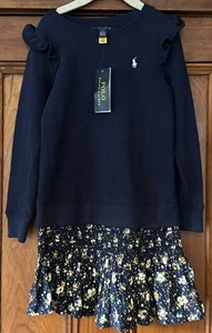 Polo Ralph Lauren Girls' Fleece Sweatshirt Dress Andover Ii Navy Multi Size 6 - Picture 1 of 15