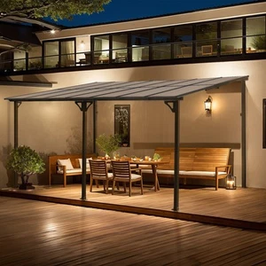 14 X 10 FT Aluminum Frame Gazebo, Wall-Mounted Pergola Garden Yard Sunshade - Picture 1 of 8