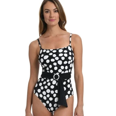 La Blanca Women's Size 6 Mod For Dot Black White Bathing Suit One Piece Polkadot - Image 1 of 4