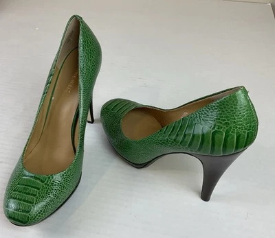 Nine West 9.5M Emerald Green Leather Snakeskin Embossed Stiletto Pumps READ DESC - Image 1 of 4