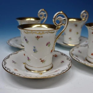 Richard Klemm Dresden Germany Hand Painted Floral - 4 Chocolate Cups and Saucers - Picture 1 of 8