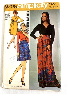 Vintage 1971 Simplicity Mini/Maxi Dress Pattern 9708 Size Miss 12 Uncut - Image 1 of 4