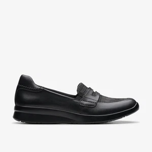 Clarks Womens Ellowyn Penny Black Leather Loafers Leather Casual - Picture 1 of 8