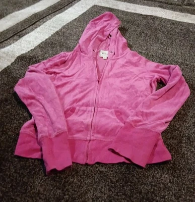 Sudadera con Capucha Rosa Calidad Premium Terciopelo Rosa Cremallera Completa con Corazón en Plata Grande  Foto 1 de 2