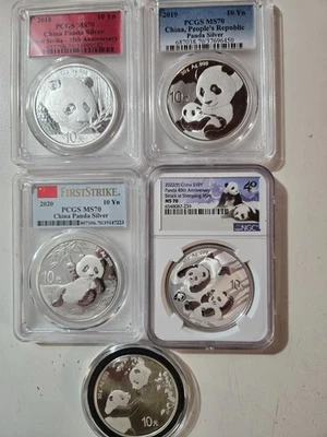 2018 2019 2020 2022 2023 China Silver Panda Lote de 5 PCGS NGC MS70 Foto 1 de 4