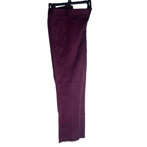 Perry Ellis Mens burgundy Extra Slim Fit Flat Solid Trousers Dress Pants - Picture 1 of 3
