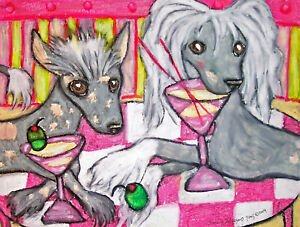 Chinese Crested Drinking a Martini Pop Art Print 8x10 Dog Collectible Signed Khs