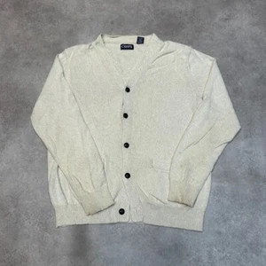 Chaps Knitted Cardigan Mens Medium Y2K Button Up V-Neck Knit Jumper, Cream - Picture 1 of 9