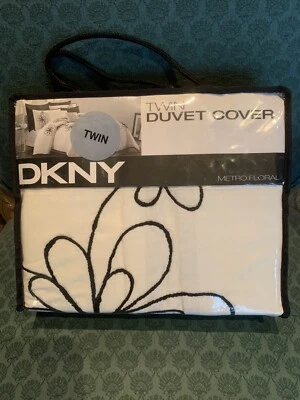 Funda nórdica doble DKNY METRO FLORAL lino/algodón 68x90 blanco roto negro nueva en paquete Foto 1 de 4