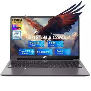 NIMO 15.6 Laptop, i3-1215U, 32GB RAM 1TB SSD Backlit KB Fingerprint Gray - Picture 1 of 7