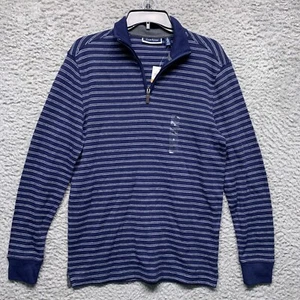 Camisa Club Room Para Hombre XL Azul Marino Cuarto Cremallera Manga Larga Rayas - Imagen 1 de 5