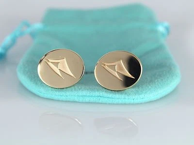 Men Vintage Estate Tiffany & Co 14k Yellow Gold Classic Oval Shirt Cufflinks - Image 1 of 4