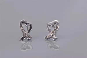 Sterling Silver 13mm x 8mm Diamond Awareness Ribbon Post Stud 925 Earrings - Picture 1 of 6