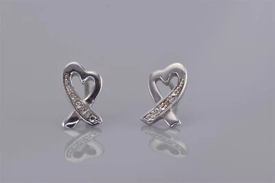 纯银 13 毫米 x 8 毫米钻石意识丝带柱耳钉 925 耳环 — 第 1/4 张图片