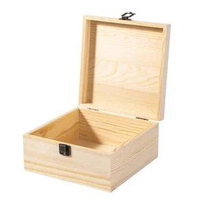 Unfinished Wooden Storage Box with Hinged Lid and Front Clasp, 7.7'' x 7.7'' ... - Picture 1 of 7