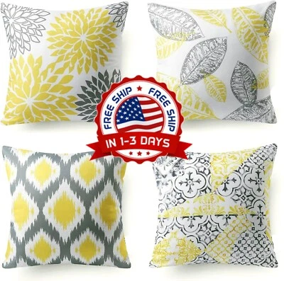 Sofá Sala 4 Fundas Forros Para Cojines Decorativos Almohadas De Amarillas 18x18 - Imagem 1 de 4