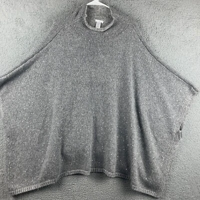 J Jill Poncho Sweater Womens XL - 3X Gray Sequin Cape Oversized Cozy Western - Image 1 of 4
