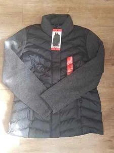 NEW * Womens Medium Black Puffer Jacket Knitted Sleeves Quilted Coat 0033 - Picture 1 of 15