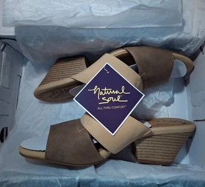 Natural Soul Women's Sandals Size 8.5 Beige Slides - Picture 1 of 8