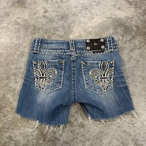 Miss Me Shorts Womens 25 Blue Denim Cut Off Distressed Jean Rhinestone embellish - Picture 1 of 5