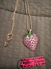 Fashion Women Sweet Crystal Pink Enamel 3D Strawberry Pendant Chain Necklace