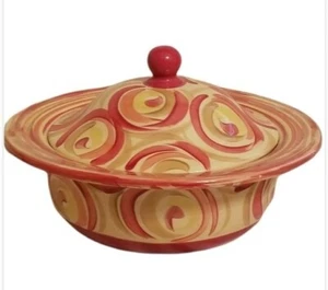Gail Pittman Jubilee Covered Casserole Dish Disc. yellow/red 2004 Siena? Signed - Picture 1 of 8