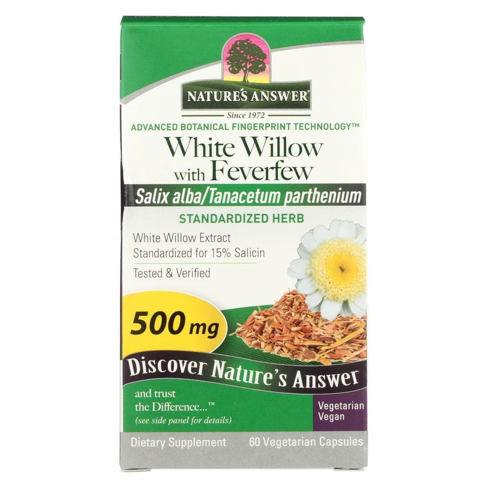 Nature's Answer White Willow With Feverfew 500 MG 60 Veggie Caps