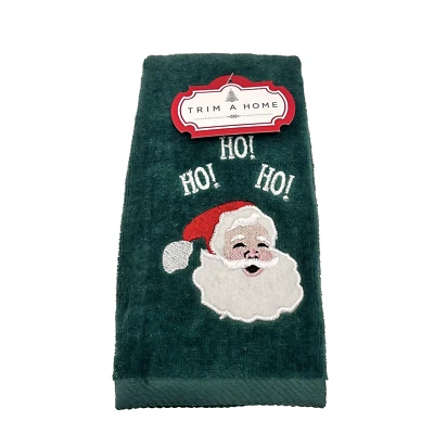 Vintage Christmas Fingertip Towel Embroidered Applique Santa Claus Happy Face - Image 1 of 4