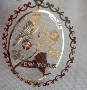 New York Ornament Nations Treasures 24kt Gold Finish Brass State Bird Flower Box - Picture 1 of 12