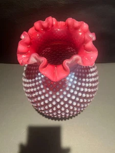 FENTON OLD CRANBERRY HOBNAIL OPALESCENT LAMP SHADE, PERFECT - Picture 1 of 7