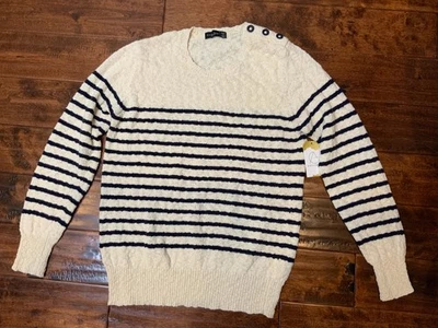 Zara Cream Blue Breton Stripe Crew Neck Shoulder Button Sweater, Size XL - Image 1 of 4