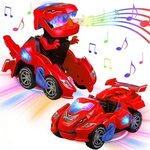 Christmas Dinosaur Toys for Kids Boys Transforming Car with LED Red - Picture 1 of 7