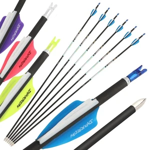 32" Pure Carbon Arrows 24T SP300-1000 Rubber Vanes Recurve Compound Bow Hunting - Picture 1 of 22