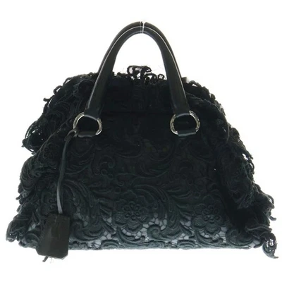 Bolsa de mão Prada Boston renda preta prata hardware BL0547 usada 06925e45fb360960 - Imagem 1 de 4