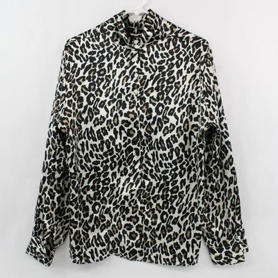 Blusa Top Vintage Liz Baker Talla 14 Estampado Guepardo Sedoso Manga Larga, Usada Foto 1 de 4