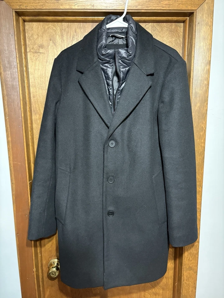 DKNY Men’s Wool Overcoat Lined Small Removable Flap - Image 1 of 4