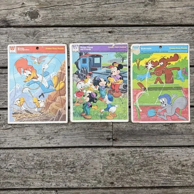 Vintage 1970s Whitman Frame Tray Puzzles Lot Disney Woody Woodpecker Bullwinkle - Image 1 of 4