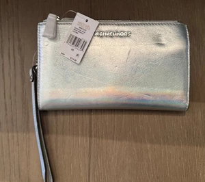 Michael Kors Grande Doble Cremallera Muñequera Bolso sin asas Cartera Plateada Nueva con Etiquetas Auténtica - Imagen 1 de 13
